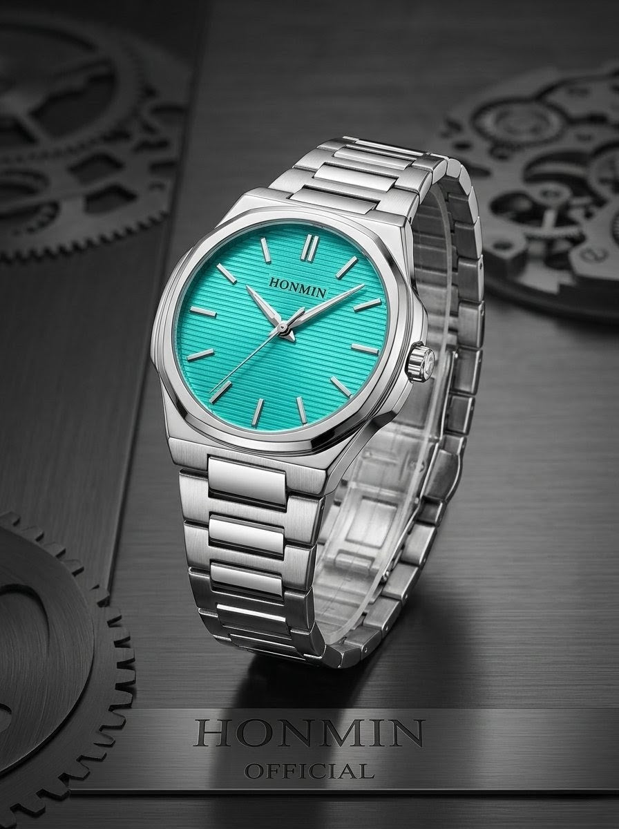 HONMIN Luxury Classic Quartz Men's Watch – Stainless Steel (Turquoise / White / Black)