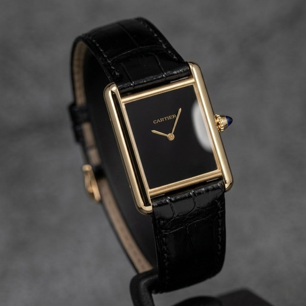 Cartier Tank Louis Cartier Luxury Watch – Black Lacquer Dial & Gold Case