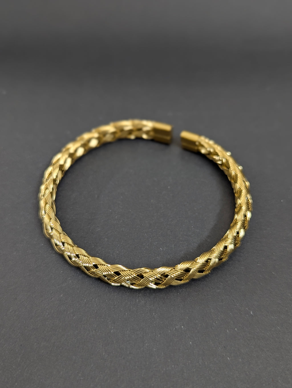 Premium Gold-Plated Braided Mesh Cuff Bangle - Anti-Tarnish Stainless Steel Twisted Open Bracelet for Women