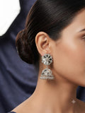 Floral Mirror Jhumka Earrings with Crystal Droplets